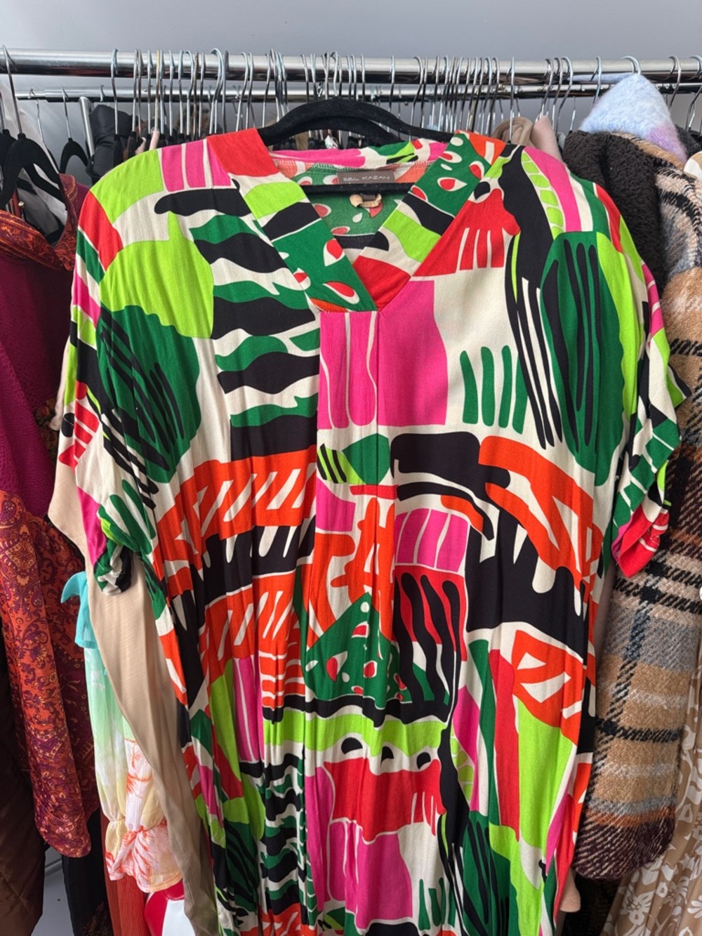 Bel Kazan Vibrant Abstract Print Kaftan Dress - Multicolor